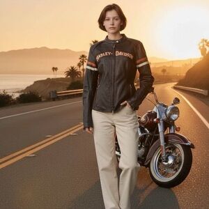 Women’s Harley Davidson Leather Jacket, retro embroidered & leather accents